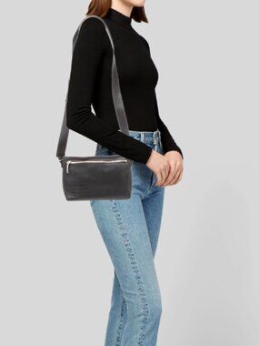 Ted Baker Black Leather Crossbody Bag Embossed Logo Zip Closure